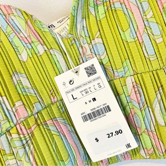 NWT Zara Lime Green Printed Pleated Y2K Crop Top - Picture 4 of 6